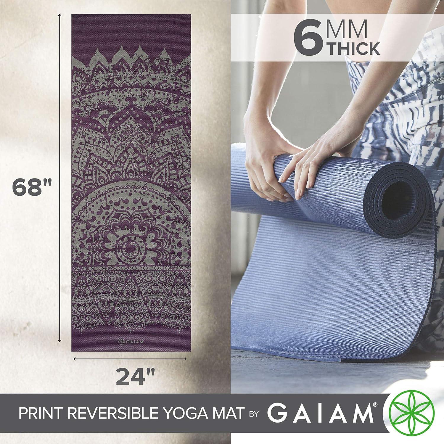 imageGaiam Yoga Mat Premium 6mm Print Reversible Extra Thick Non Slip Exercise ampamp Fitness Mat for All Types of Yoga Pilates ampamp Floor Workouts 68quot x 24quot x 6mm ThickPlum Etching