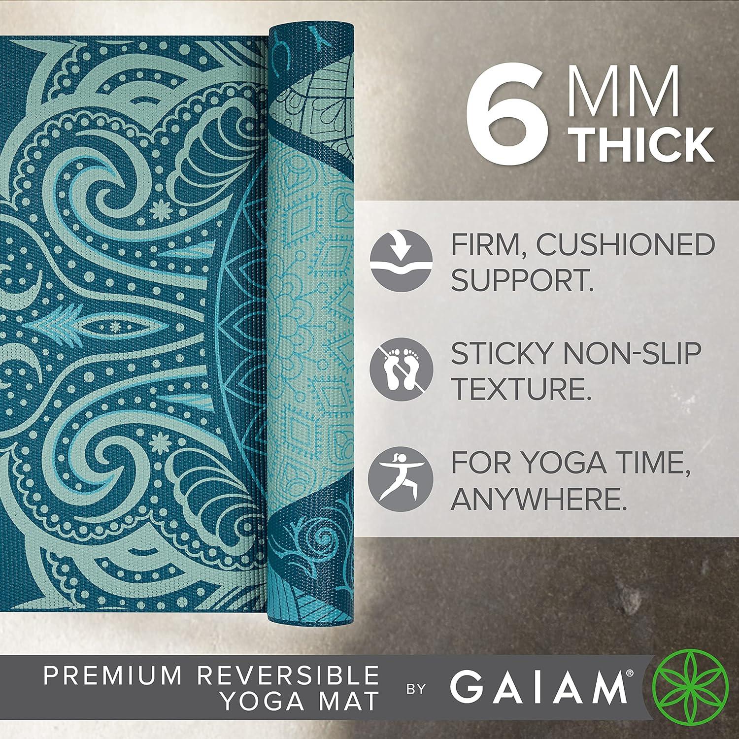imageGaiam Yoga Mat  Premium 6mm Print Reversible Extra Thick Non Slip Exercise ampamp Fitness Mat for All Types of Yoga Pilates ampamp Floor Workouts 68quot x 24quot x 6mm ThickSeaglass