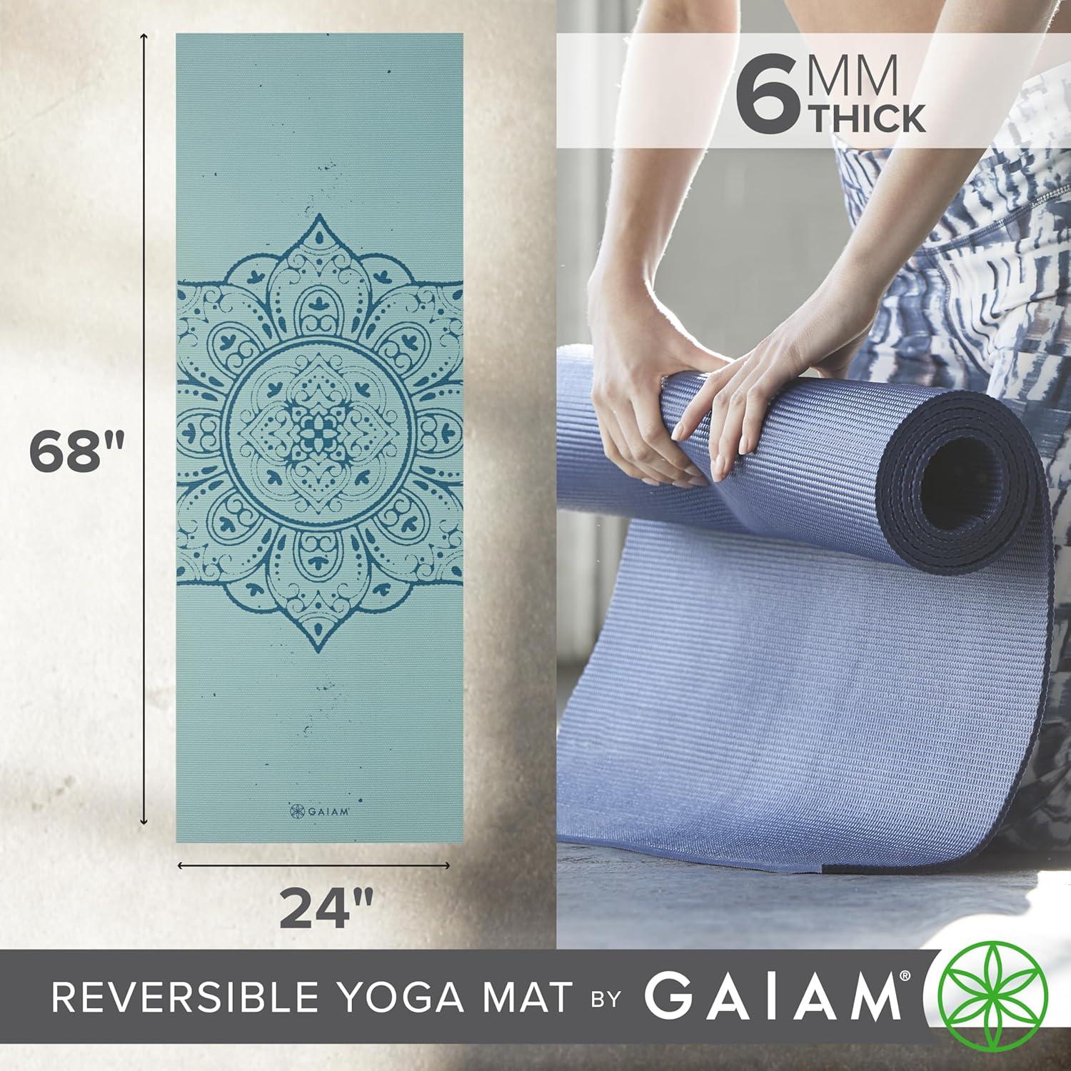imageGaiam Yoga Mat  Premium 6mm Print Reversible Extra Thick Non Slip Exercise ampamp Fitness Mat for All Types of Yoga Pilates ampamp Floor Workouts 68quot x 24quot x 6mm ThickMandala Trance