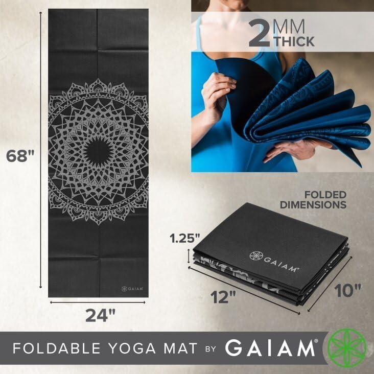 imageGaiam Yoga Mat Folding Travel Fitness ampamp Exercise Mat  Foldable Yoga Mat for All Types of Yoga Pilates ampamp Floor Workouts Midnight Marrakesh 2mm