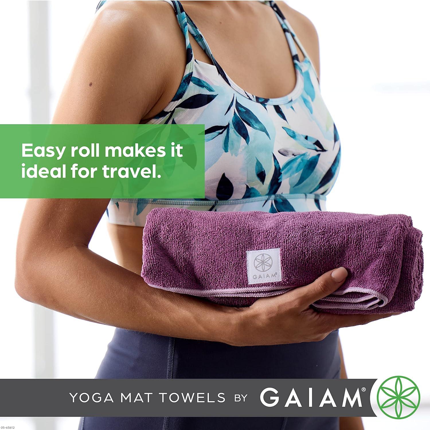 imageGaiam Yoga Mat Towel Microfiber MatSized Yoga Towel for Hot Yoga 68quot L x 24quot W Blue ShadowFolkstone Grey