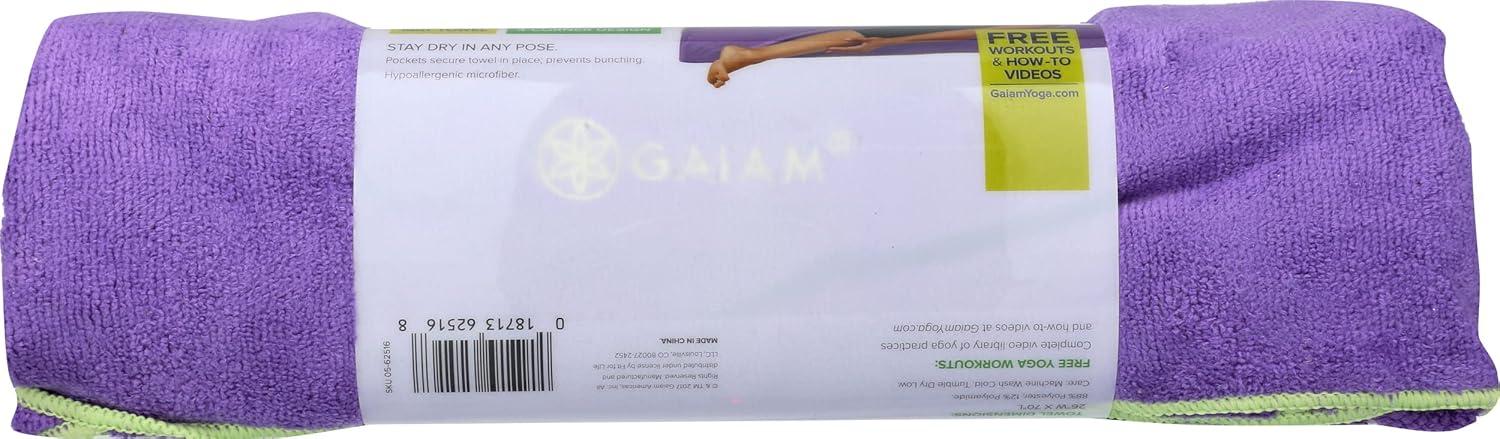 imageGaiam Yoga Towel Mat Sized Active Dry Non Slip Moisture Wicking Sweat Absorbent Microfiber Hot Yoga Towel for Women ampamp Men StayPut Corner Pockets 70quot Long x 26quot WidePurple