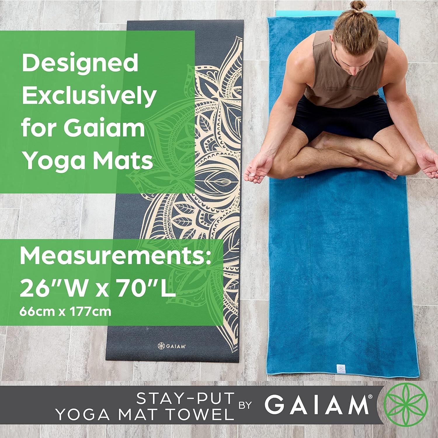 imageGaiam Yoga Towel Mat Sized Active Dry Non Slip Moisture Wicking Sweat Absorbent Microfiber Hot Yoga Towel for Women ampamp Men StayPut Corner Pockets 70quot Long x 26quot WideGrey