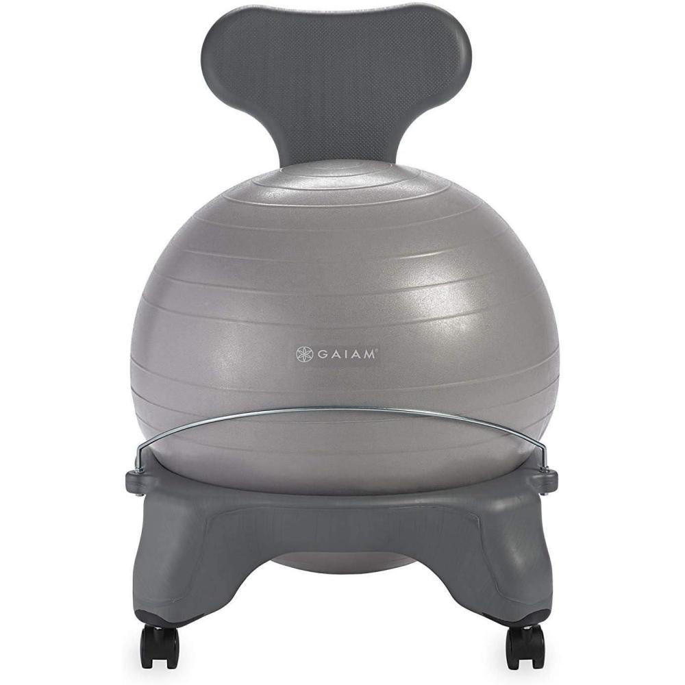 imageGaiam Classic Balance Ball Chair  Ergonomic Stability Chair for Desk ampamp Office  Yoga Ball Seat with Base Air Pump ampamp Exercise Guide  Improves Posture ampamp Core Strength 300 lb CapacityCool Grey