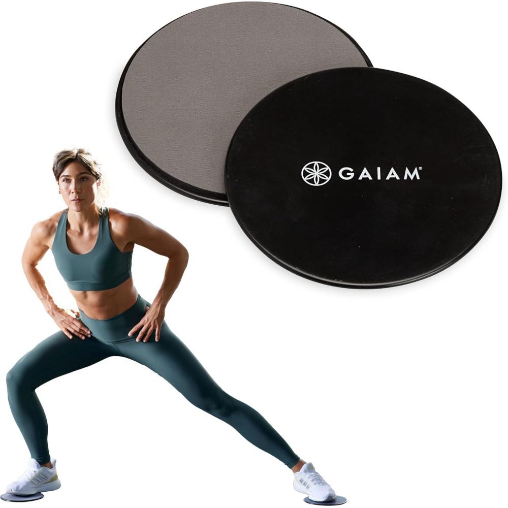 imageGaiam Core Sliding Discs Dual Sided Workout Sliders for Carpet ampamp Hardwood Floor Home Ab Pads Exercise Equipment Fitness Sliders for Women and Men GreyBlack1 EA