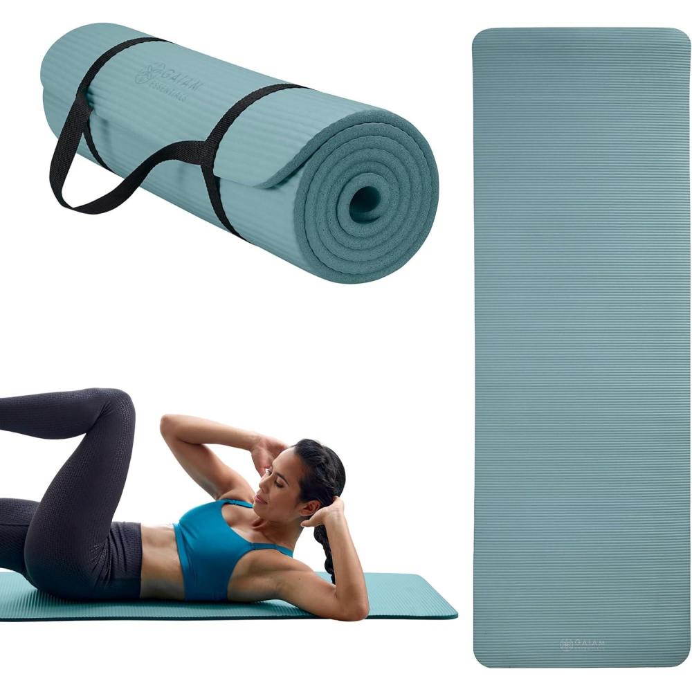 imageGaiam Essentials 25quot Thick 10mm Yoga ampamp Pilates Fitness ampamp Exercise Mat with EasyCinch Carrier Strap Cushion Support For Fitness and Gym WorkoutsBalsam