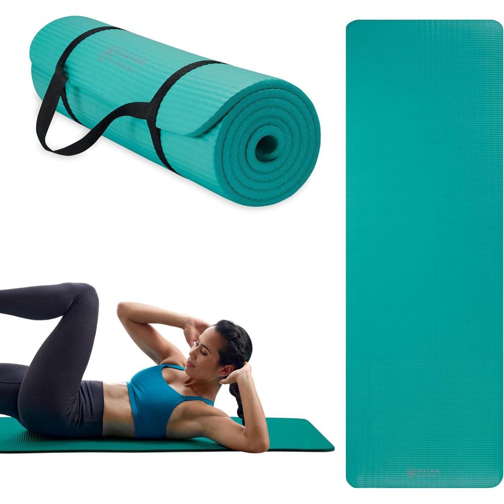 imageGaiam Essentials 25quot Thick 10mm Yoga ampamp Pilates Fitness ampamp Exercise Mat with EasyCinch Carrier Strap Cushion Support For Fitness and Gym WorkoutsTeal