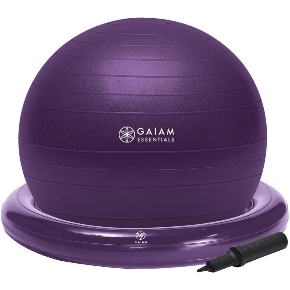 imageGaiam Essentials Balance Ball ampamp Base Kit 65cm Yoga Ball Chair Exercise Ball with Inflatable Ring Base for Home or Office Desk Includes Air PumpPurple