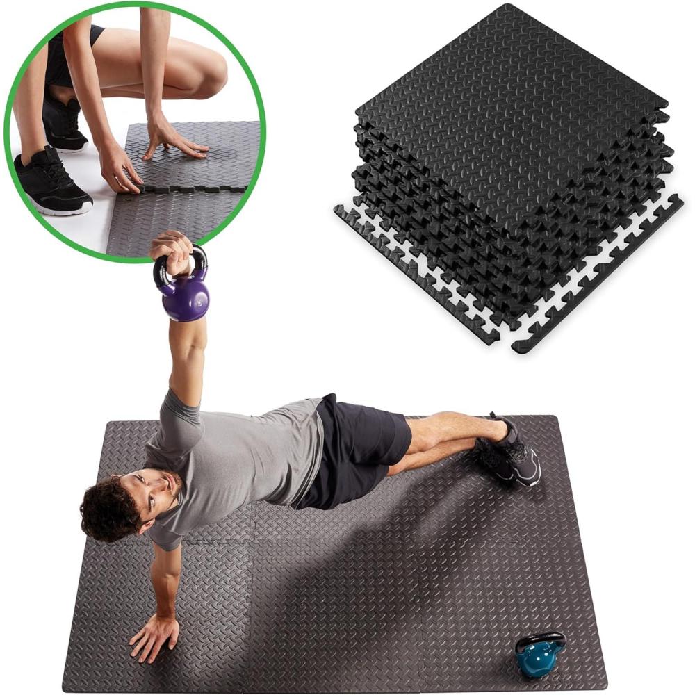 imageGaiam Essentials Interlocking Exercise Mat Square Puzzle Foam Tiles Home Gym Fitness Mat Workout Flooring MultiPurpose Use in Garage Basement KidsBaby Play Areas 235quot x 235quot x 048quot Thick