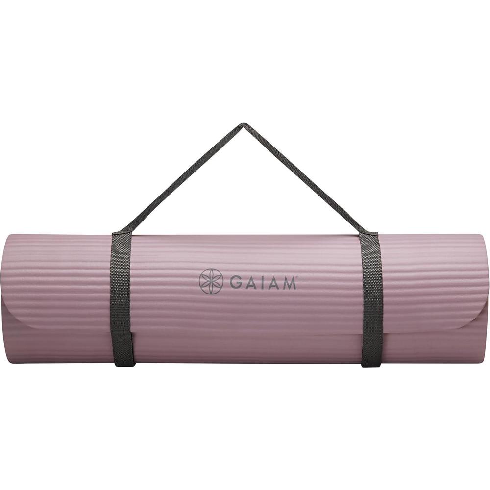 imageGaiam ExtraThick Yoga Fitness Mat and Exercise Mat with NonSlip Texture and Easy Carry StrapPurple