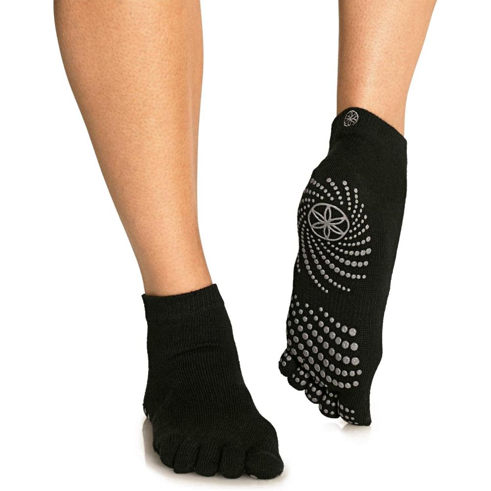 imageGaiam Grippy Yoga Socks for Women ampamp Men  Full Toe Non Slip Sticky Grip Accessories for Yoga Barre Pilates Dance BalletGrey SM