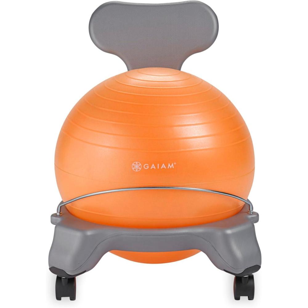 imageGaiam Kids Balance Ball Chair  Classic Childrens Stability Ball Chair Alternative School Classroom Flexible Desk Seating for Active Students with Satisfaction Guarantee GreyOrange  35cm