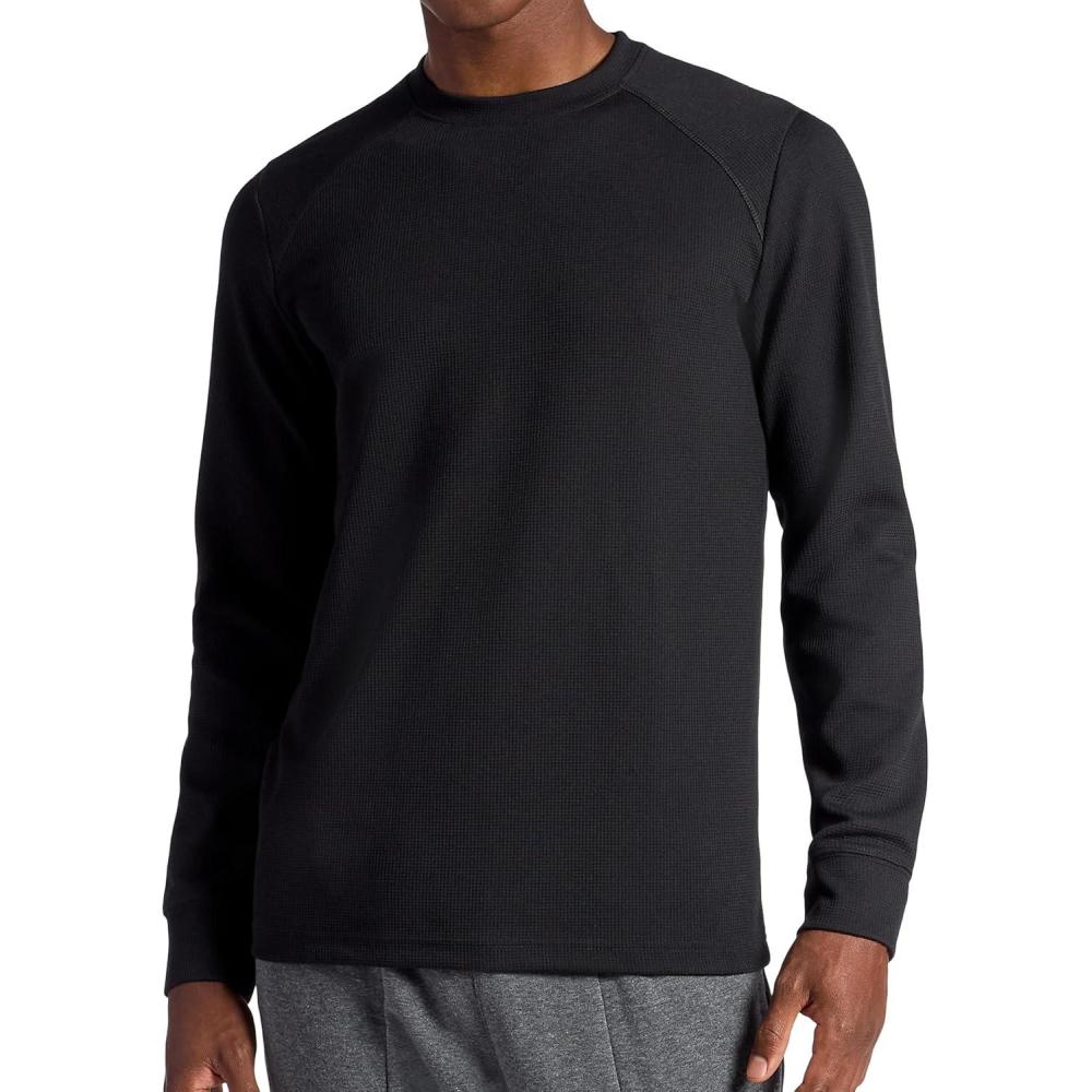 imageGaiam Mens Cozy ampamp Cool Long Sleeve Crewneck Top Standard Fit Stretch Midweight Micro Waffle Jacquard MaterialBlack