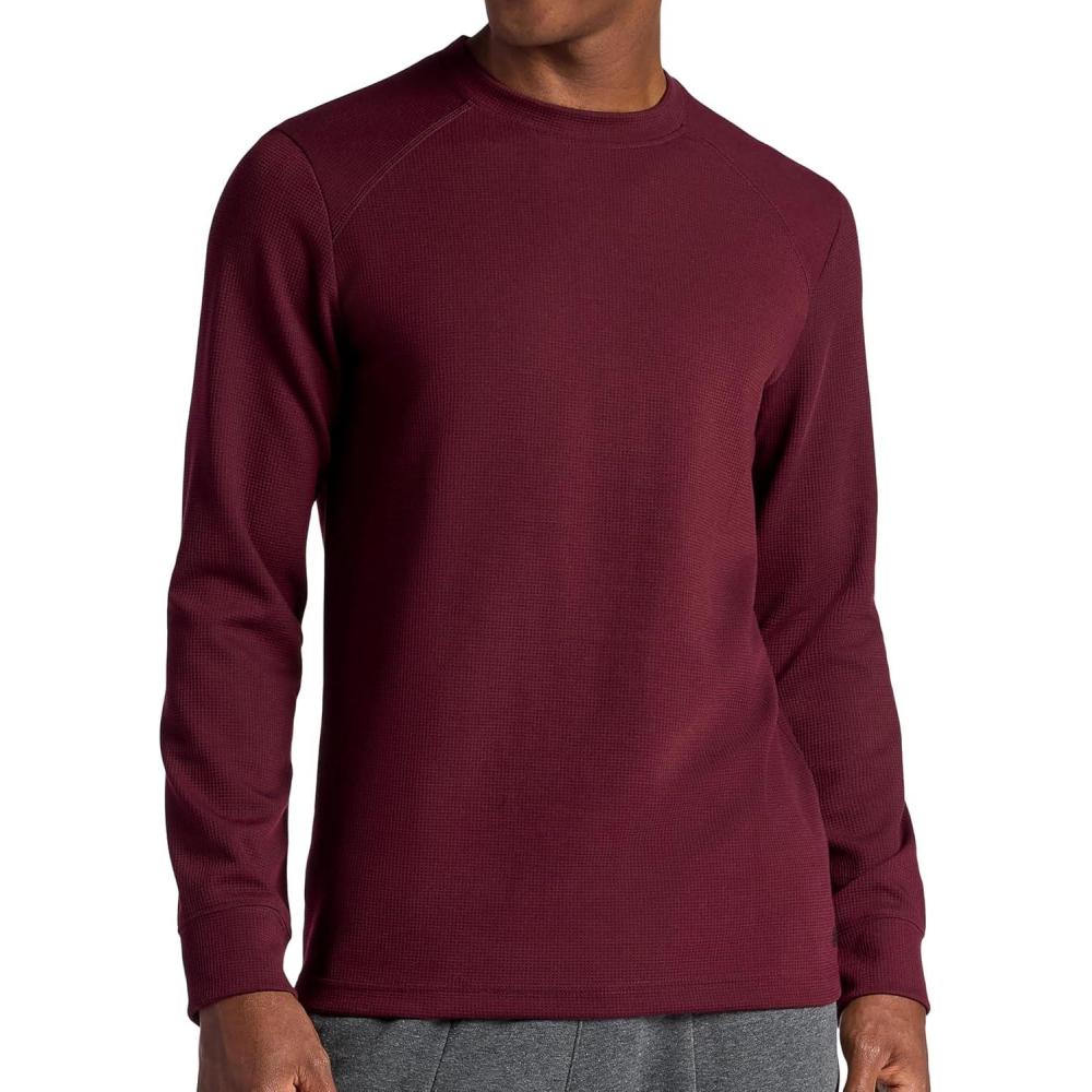 imageGaiam Mens Cozy ampamp Cool Long Sleeve Crewneck Top Standard Fit Stretch Midweight Micro Waffle Jacquard MaterialPort Royale