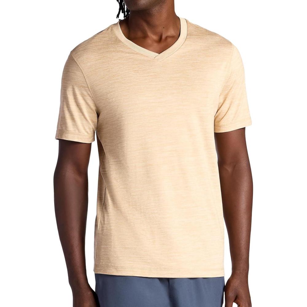 imageGaiam Mens Everyday Basic VNeck Top Standard Fit Stretch Midweight MaterialBeige