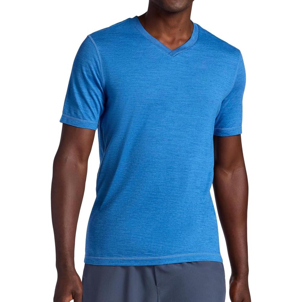 imageGaiam Mens Everyday Basic VNeck Top Standard Fit Stretch Midweight MaterialFederal Blue Heather