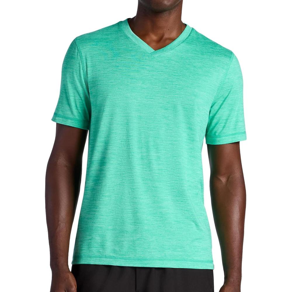imageGaiam Mens Everyday Basic VNeck Top Standard Fit Stretch Midweight MaterialFuture Teal Heather