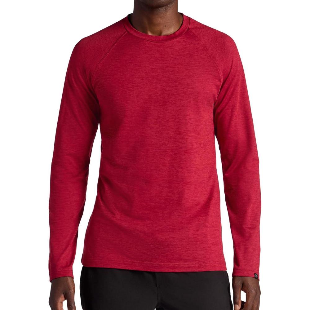 imageGaiam Mens Power Long Sleeve Crewneck Top Standard Fit Stretch Heavyweight Fleece MaterialBiking Red Heather
