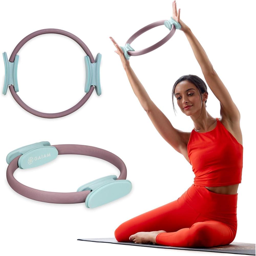 imageGaiam Pilates Ring Fitness Circle  Lightweight ampamp Durable Foam Padded Handles Flexible Resistance Exercise Equipment for Toning Arms ThighsLegs ampamp CoreDusty PinkSeafoam