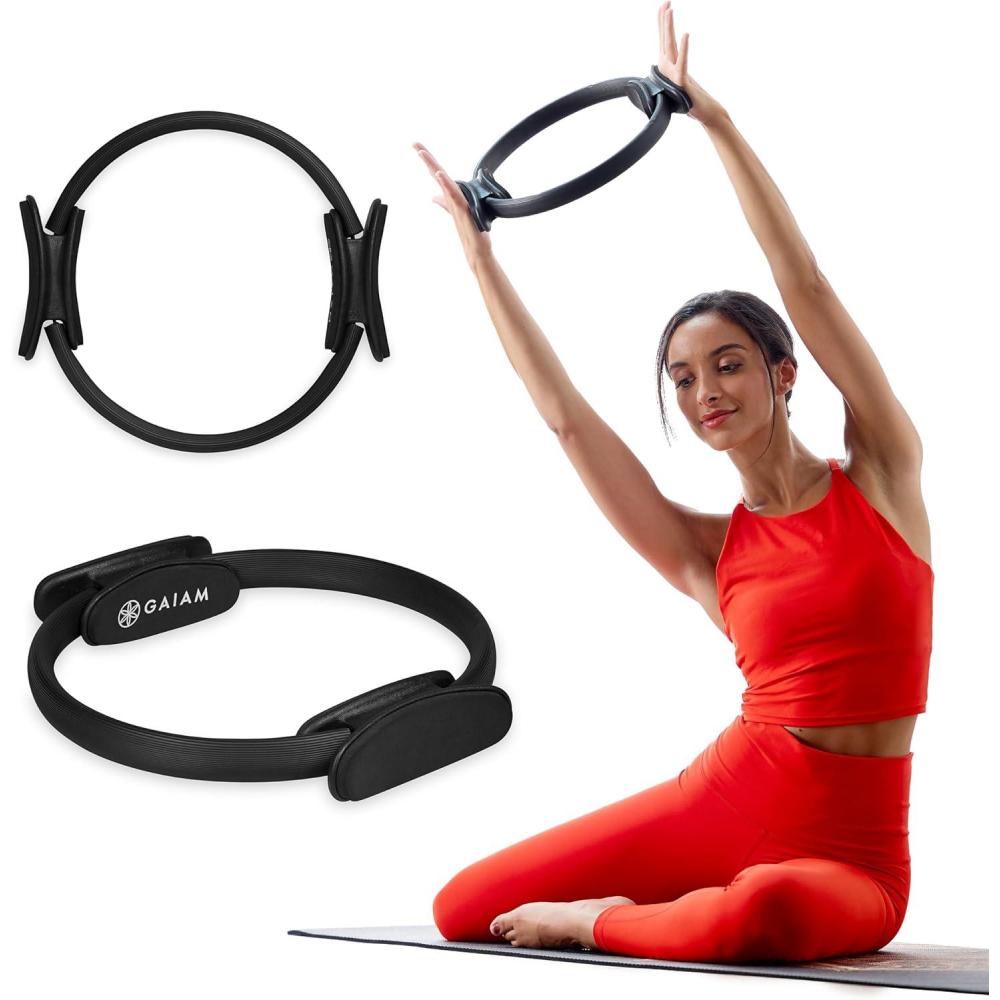 imageGaiam Pilates Ring Fitness Circle Lightweight ampamp Durable Foam Padded Handles Flexible Resistance Exercise Equipment for Toning Arms ThighsLegs ampamp CoreBlack