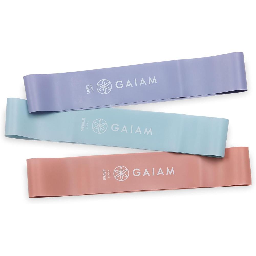 imageGaiam Restore Mini Band Kit Set of 3 Light Medium Heavy Lower Body Loop Resistance Bands for Legs and Booty Exercises ampamp Workouts 12quot x 2quot Bands