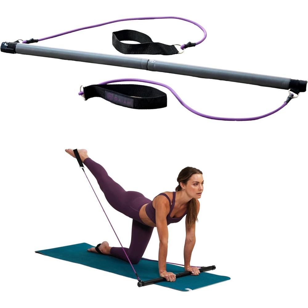 imageGaiam Restore Pilates Bar Reformer Kit Home Fitness Equipment for Total Body Workout Includes Bar Two 30Inch Resistance Band Cords with Attached Foot Strap Loops Exercise Guide Included