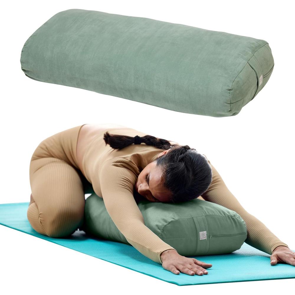 imageGaiam Round Yoga Bolster Pillow Soft Meditation Cushion for Yoga Massage and Back Support Breathable Cotton Fill Zippered Microfiber Cover EasyCarry Handle Machine WashableSage