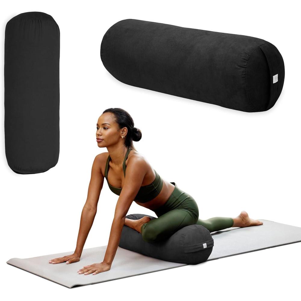 imageGaiam Round Yoga Bolster Pillow Soft Meditation Cushion for Yoga Massage and Back Support Breathable Cotton Fill Zippered Microfiber Cover EasyCarry Handle Machine WashableRound Black