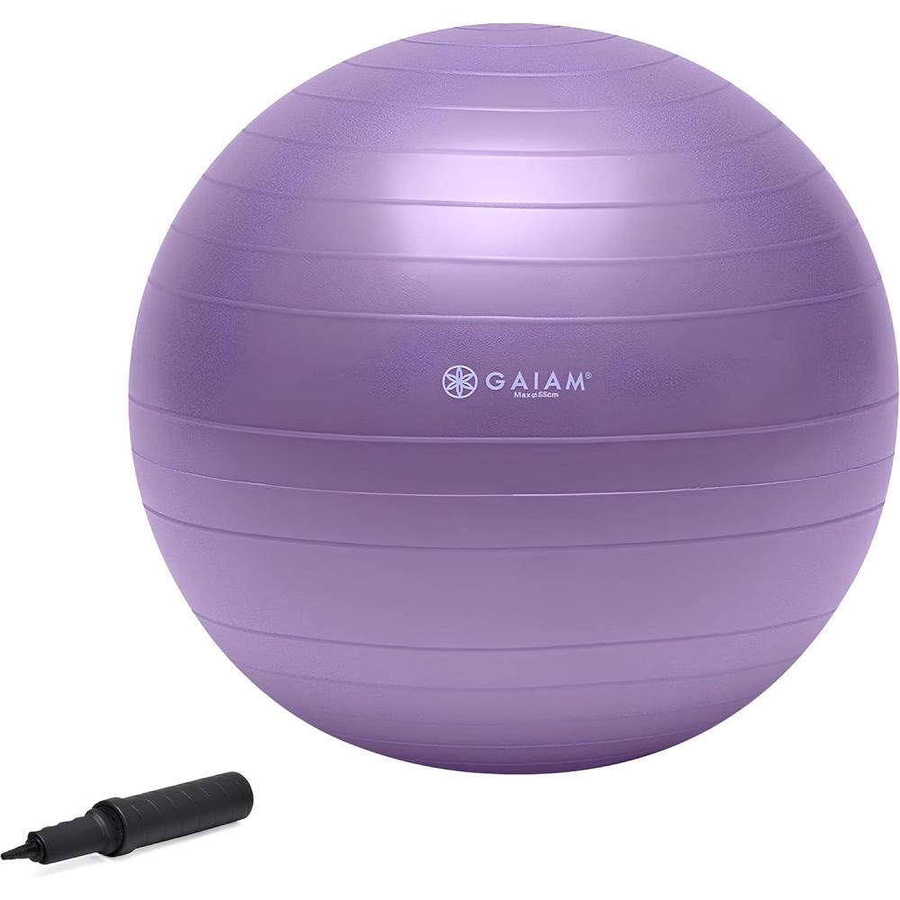 imageGaiam Total Body Exercise Balance Stability Yoga Ball AntiBurst with Air Pump for Home Office Chair and Fitness  Various SizesPurple