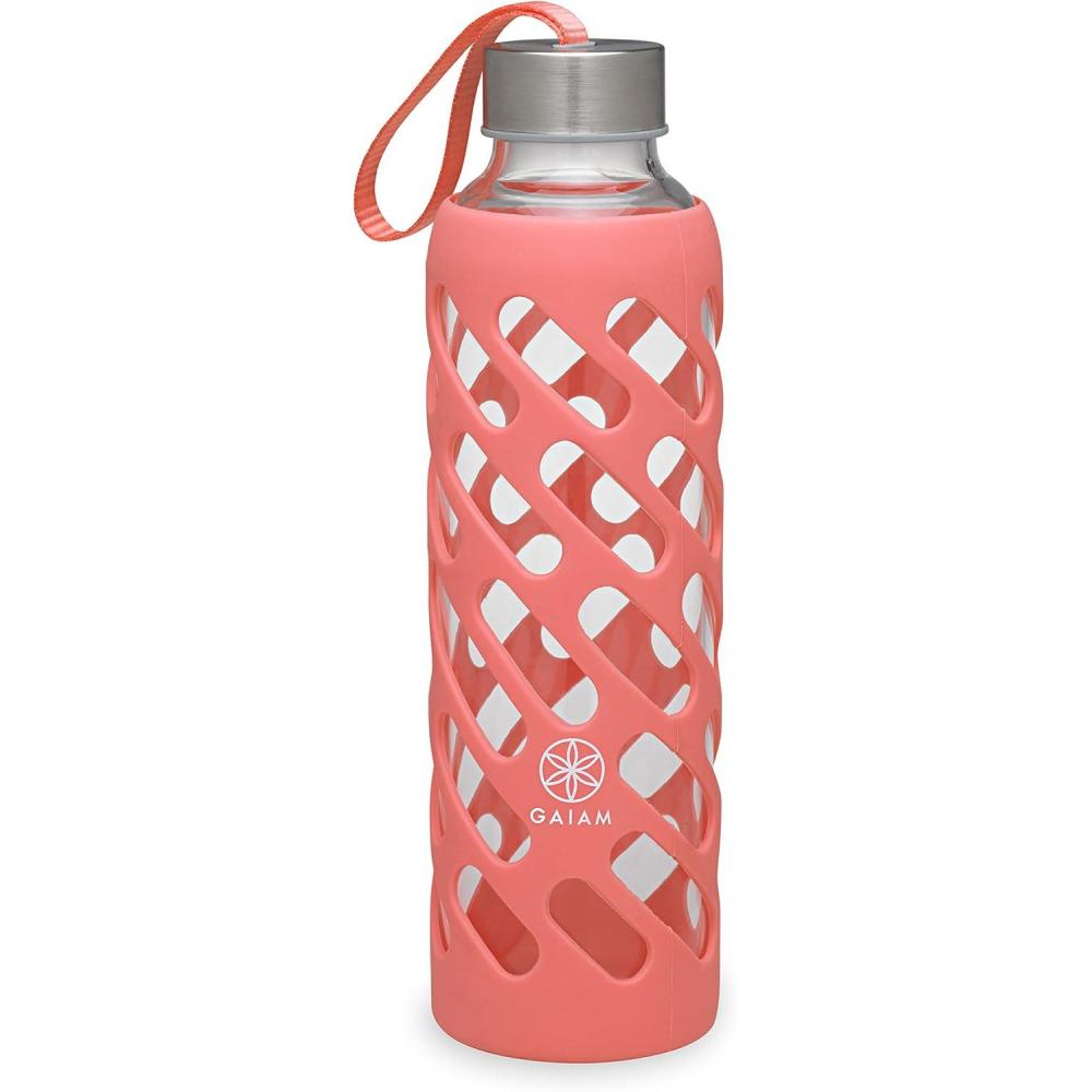 imageGaiam Water Bottle SureGrip Glass Bottle with Protective Silicone Sleeve 20 ozGuava