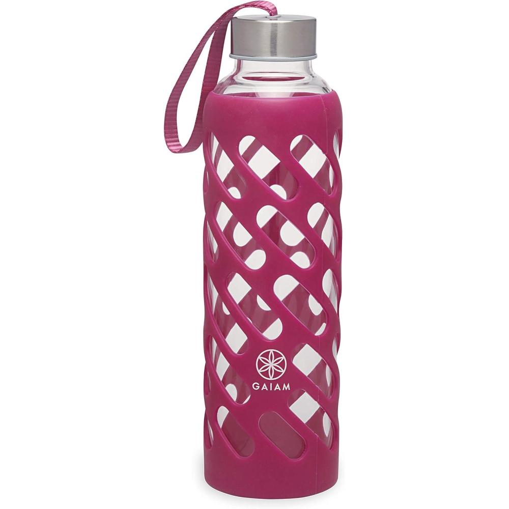 imageGaiam Water Bottle SureGrip Glass Bottle with Protective Silicone Sleeve 20 ozWild Berry