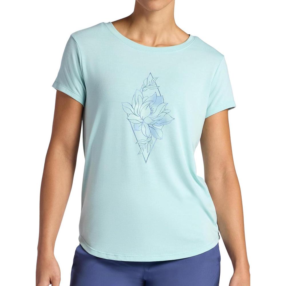 imageGaiam Womens Mindful Flower Diamond Crewneck TShirt Relaxed Fit Stretch Lightweight Material Curved HemBlue Haze