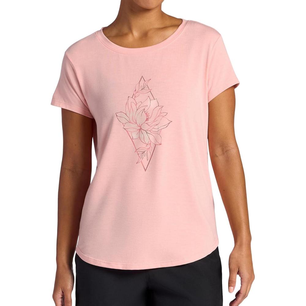 imageGaiam Womens Mindful Flower Diamond Crewneck TShirt Relaxed Fit Stretch Lightweight Material Curved HemCandlelight Peach