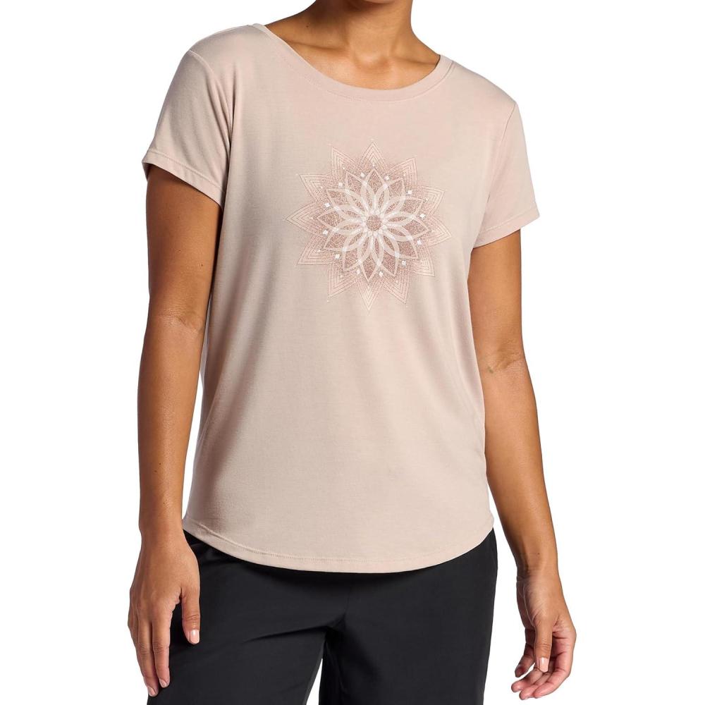 imageGaiam Womens Mindful Flower Moon Crewneck TShirt Relaxed Fit Stretch Lightweight Material Curved HemMushroom