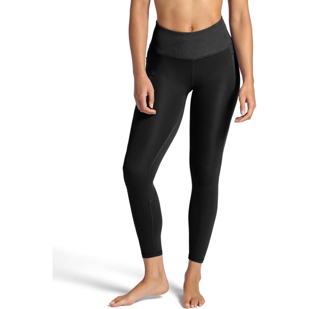 imageGaiam Womens Rib Mix HighRise 78 Legging Slim Fit 25 Inseam Stretch Midweight Performance MaterialBlack Tap Shoe