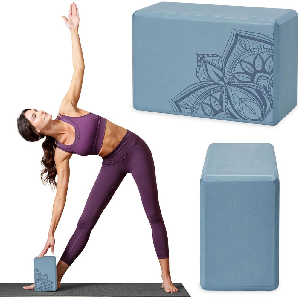 imageGaiam Yoga Block Supportive LatexFree Eva Foam Soft NonSlip Surface with Beveled Edges for Yoga Pilates Meditation Yoga Accessories for Stability Balance Deepen StretchesBlue Shadow Point