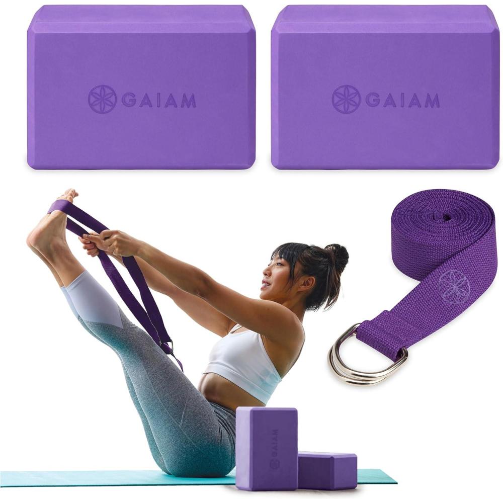 imageGaiam Yoga Block Supportive LatexFree Eva Foam Soft NonSlip Surface with Beveled Edges for Yoga Pilates Meditation Yoga Accessories for Stability Balance Deepen Stretches2pk Combo Deep Purple