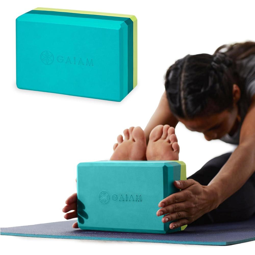 imageGaiam Yoga Block Supportive LatexFree Eva Foam Soft NonSlip Surface with Beveled Edges for Yoga Pilates Meditation Yoga Accessories for Stability Balance Deepen StretchesTriColor Teal Tonal