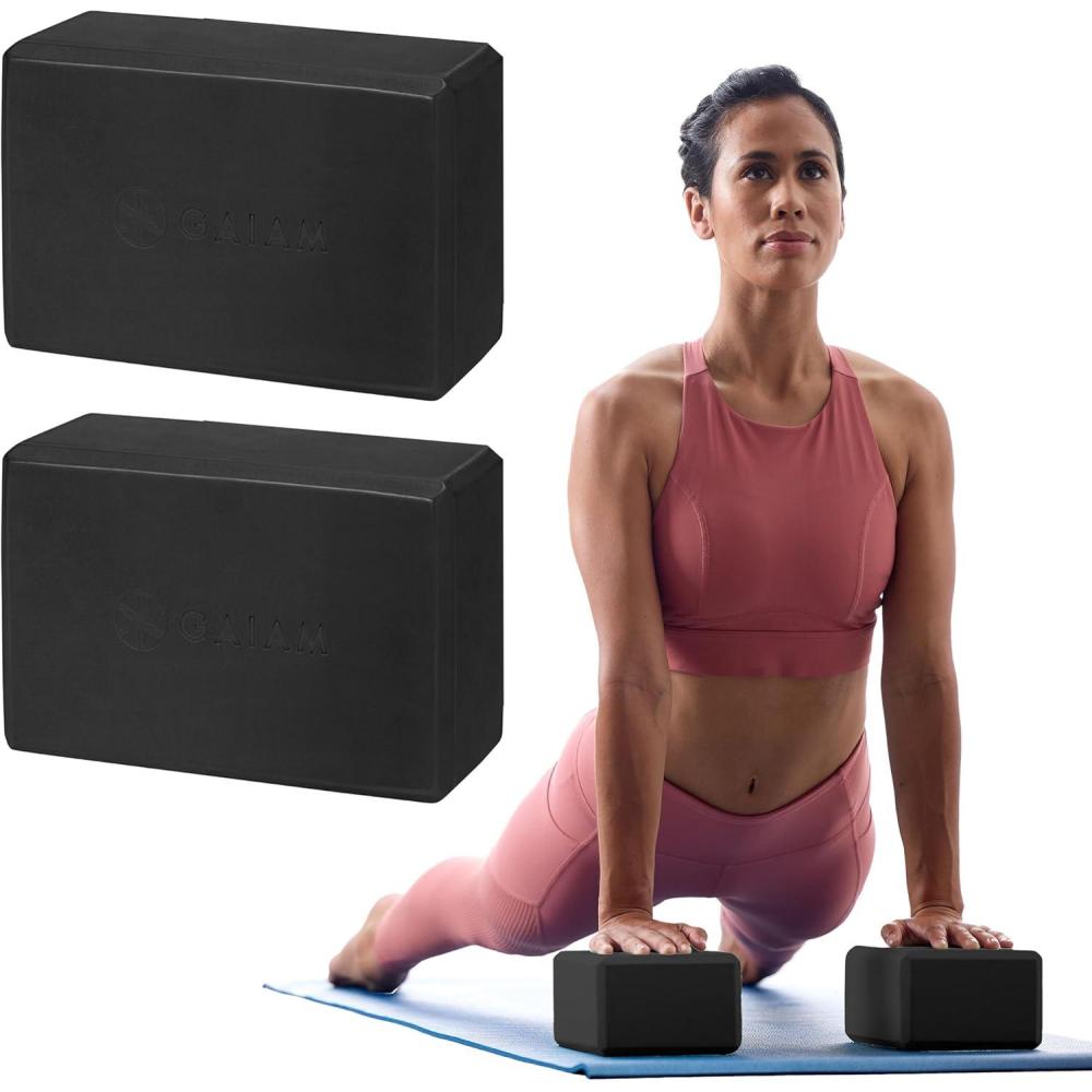imageGaiam Yoga Block Supportive LatexFree Eva Foam Soft NonSlip Surface with Beveled Edges for Yoga Pilates Meditation Yoga Accessories for Stability Balance Deepen Stretches2pk Black