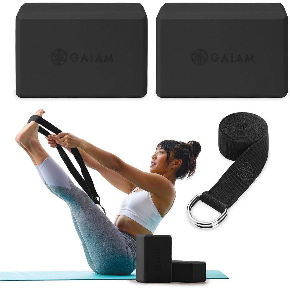 imageGaiam Yoga Block Supportive LatexFree Eva Foam Soft NonSlip Surface with Beveled Edges for Yoga Pilates Meditation Yoga Accessories for Stability Balance Deepen Stretches2pk Combo Black