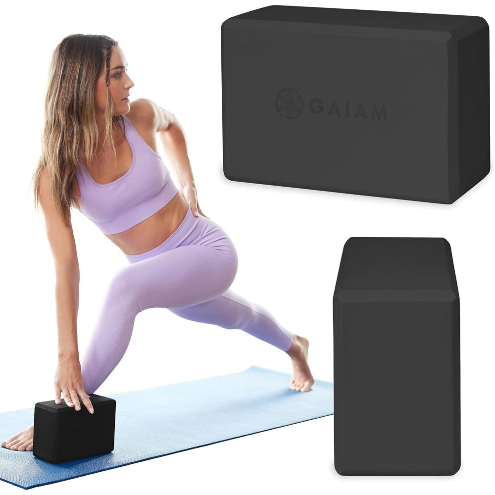 imageGaiam Yoga Block Supportive LatexFree Eva Foam Soft NonSlip Surface with Beveled Edges for Yoga Pilates Meditation Yoga Accessories for Stability Balance Deepen StretchesBlack