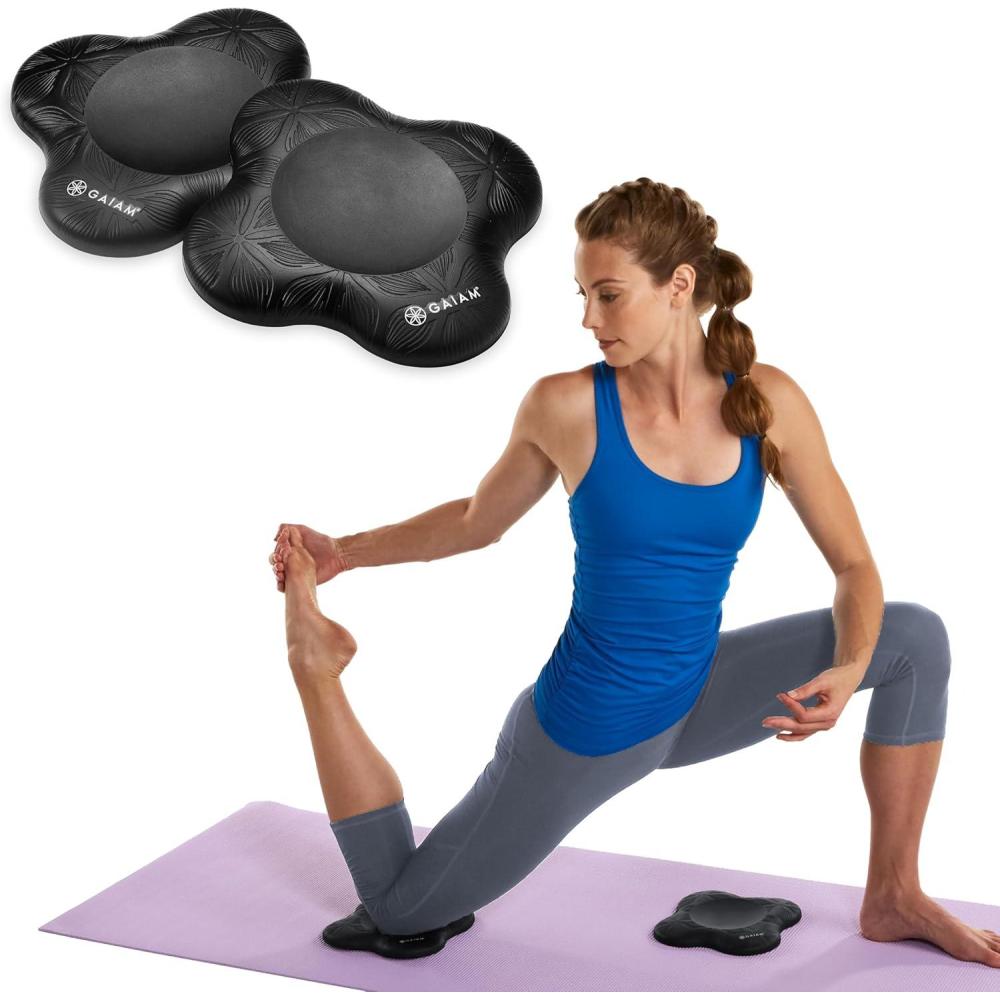 imageGaiam Yoga Knee Pads Set of 2 Yoga Props and Accessories for WomenMen Cushions Knees and Elbows for Fitness Travel Meditation Kneeling Balance Floor PilatesBlack