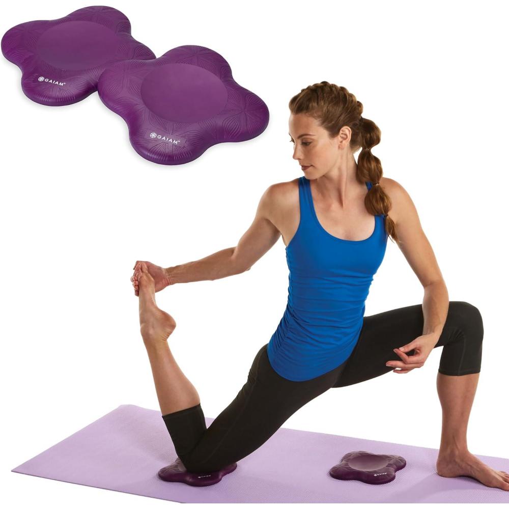 imageGaiam Yoga Knee Pads Set of 2 Yoga Props and Accessories for WomenMen Cushions Knees and Elbows for Fitness Travel Meditation Kneeling Balance Floor PilatesPurple