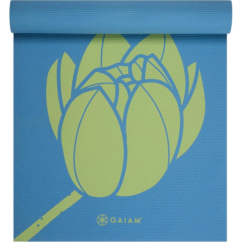 imageGaiam Yoga Mat Premium 6mm Print Extra Thick Non Slip Exercise ampamp Fitness Mat for All Types of Yoga Pilates ampamp Floor Workouts 68quotL x 24quotW x 6mm ThickLime Blue