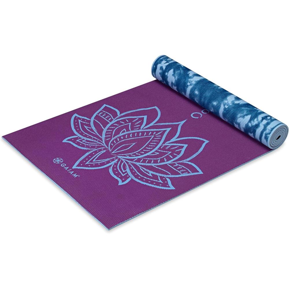 imageGaiam Yoga Mat  Premium 6mm Print Reversible Extra Thick Non Slip Exercise ampamp Fitness Mat for All Types of Yoga Pilates ampamp Floor Workouts 68quot x 24quot x 6mm ThickPurple Lotus