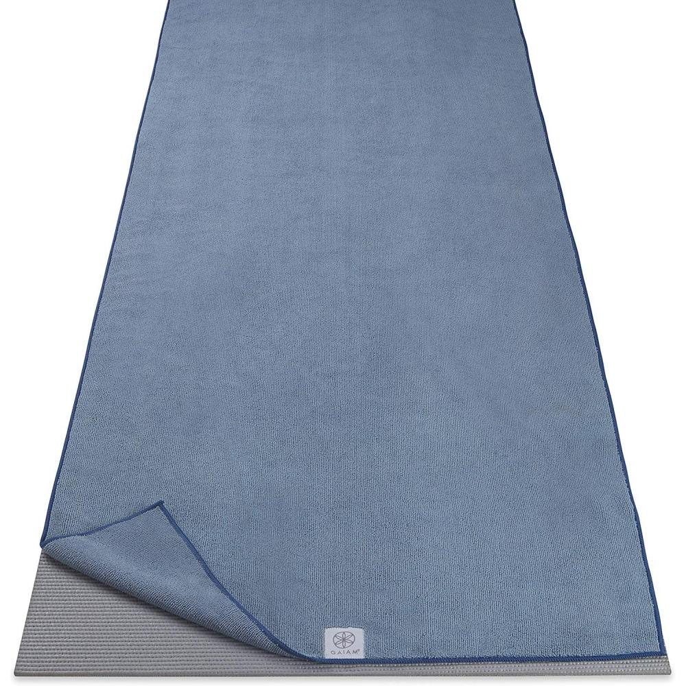 imageGaiam Yoga Mat Towel Microfiber MatSized Yoga Towel for Hot Yoga 68quot L x 24quot W Blue ShadowBlue Shadow
