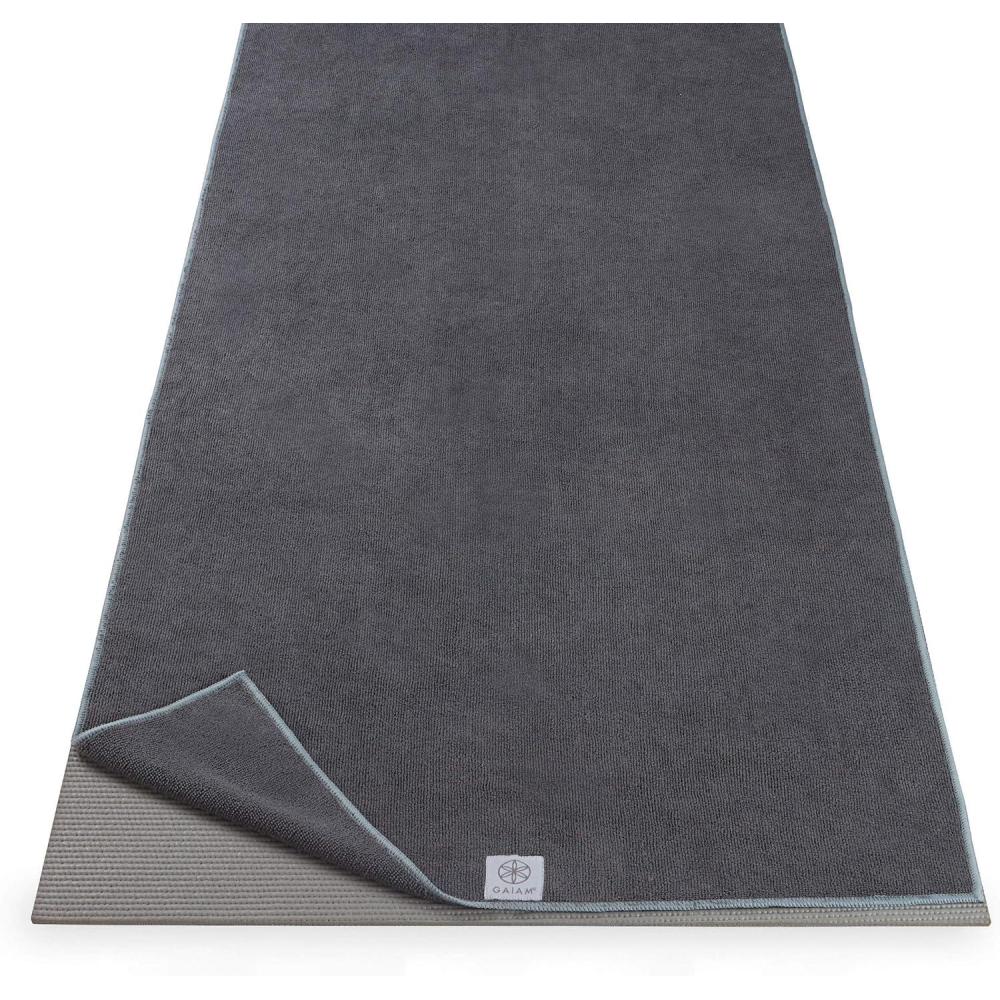 imageGaiam Yoga Mat Towel Microfiber MatSized Yoga Towel for Hot Yoga 68quot L x 24quot W Blue ShadowFolkstone Grey