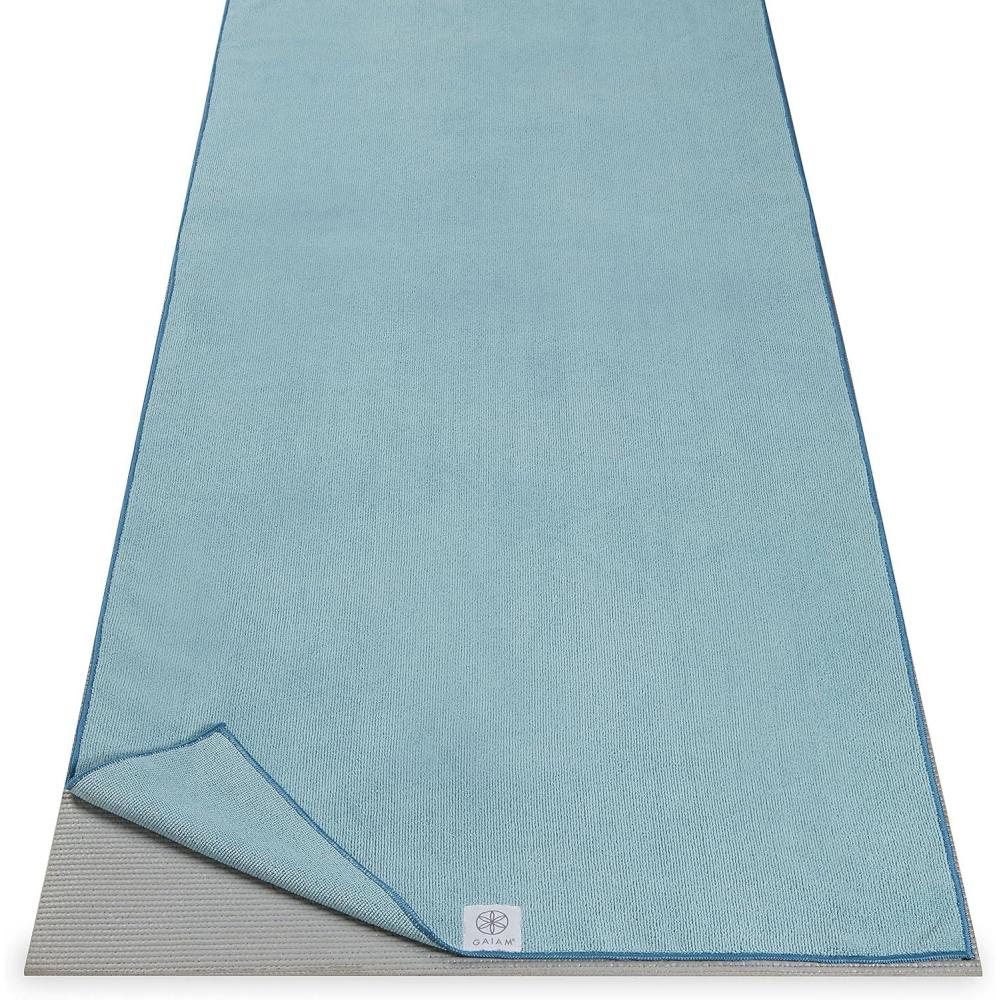 imageGaiam Yoga Mat Towel Microfiber MatSized Yoga Towel for Hot Yoga 68quot L x 24quot W Blue ShadowRiverside