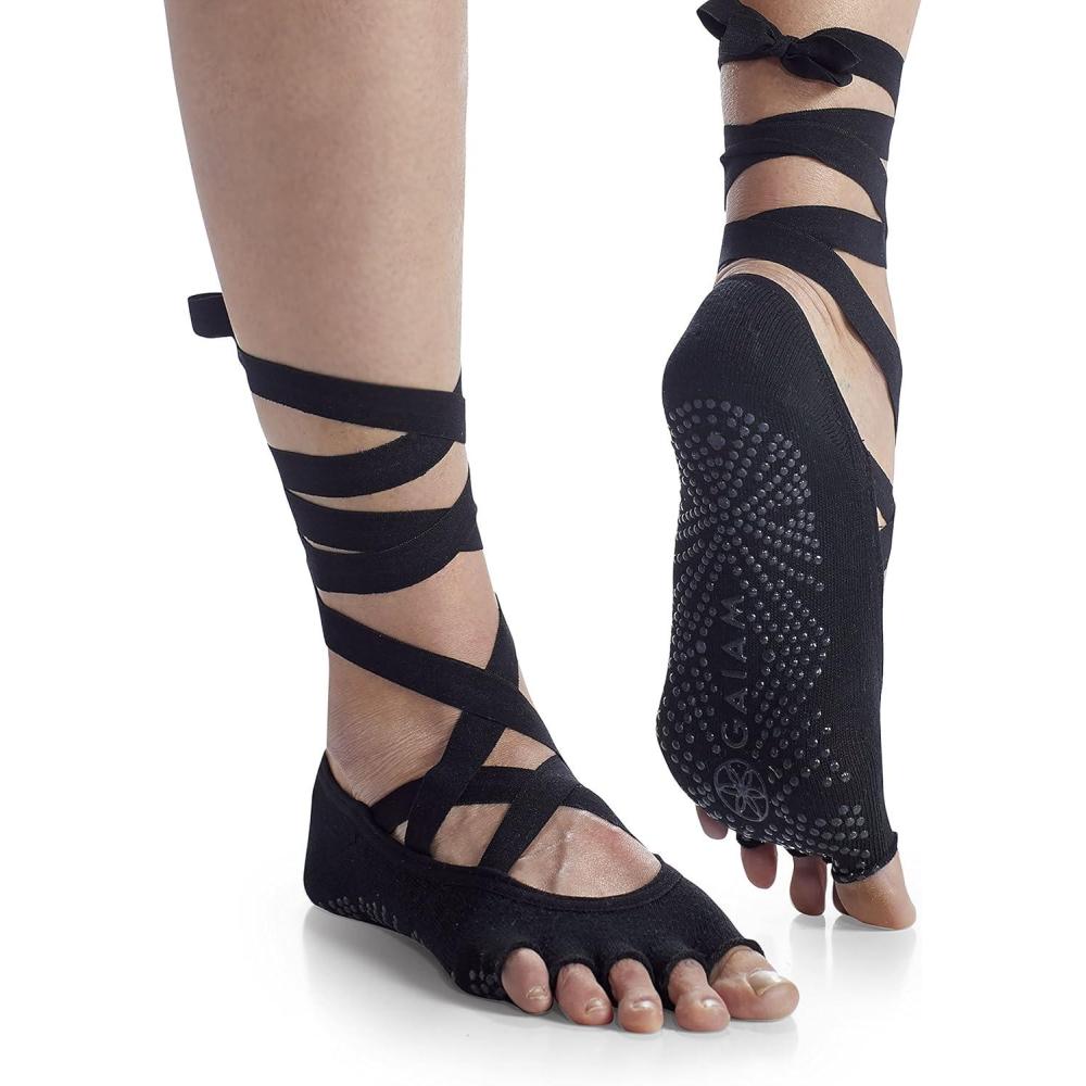 imageGaiam Yoga Socks Premium Studio Non Slip Sticky Grip Accessories for Women ampamp MenBlackGrey Laceup