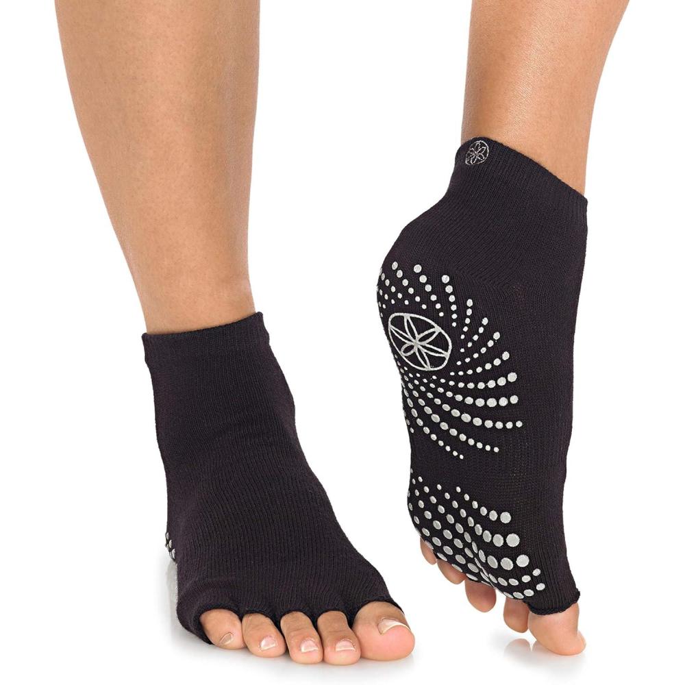 imageGaiam Yoga Socks Toeless Grippy Non Slip Sticky Grip Accessories for Women ampamp MenGranite Storm